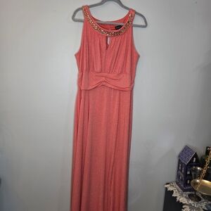 Enfocus Studio Coral Maxi Dress with Embellished Neckline Sparkly 18 W